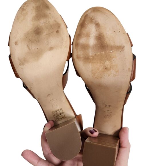 M. GEMI Shoes Womens 40.5 9.5 Brown Tan Heel Sandals Block Heel Ankle Strap Twee - Picture 8 of 8
